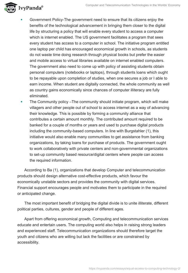 Computer and Telecommunication Technologies in the Worlds’ Economy. Page 2