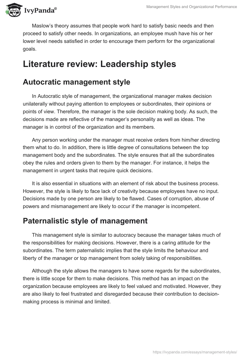 Management Styles and Organizational Performance. Page 2
