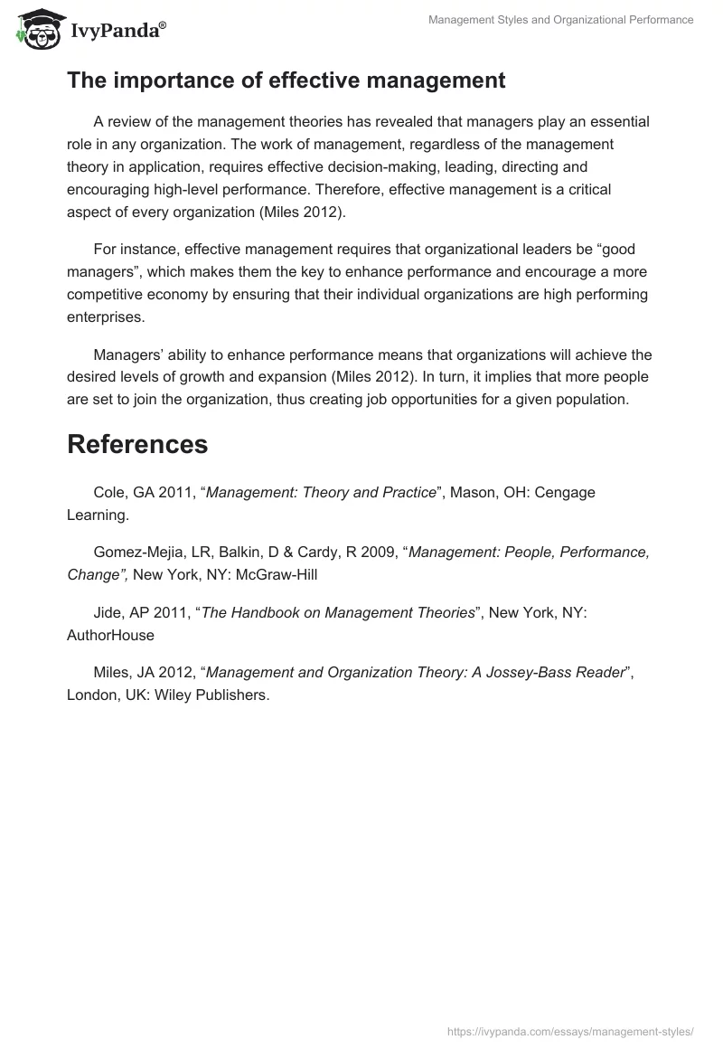 Management Styles and Organizational Performance. Page 4
