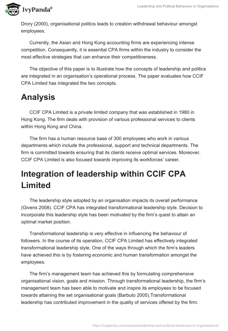 Leadership and Political Behaviour in Organisations. Page 2