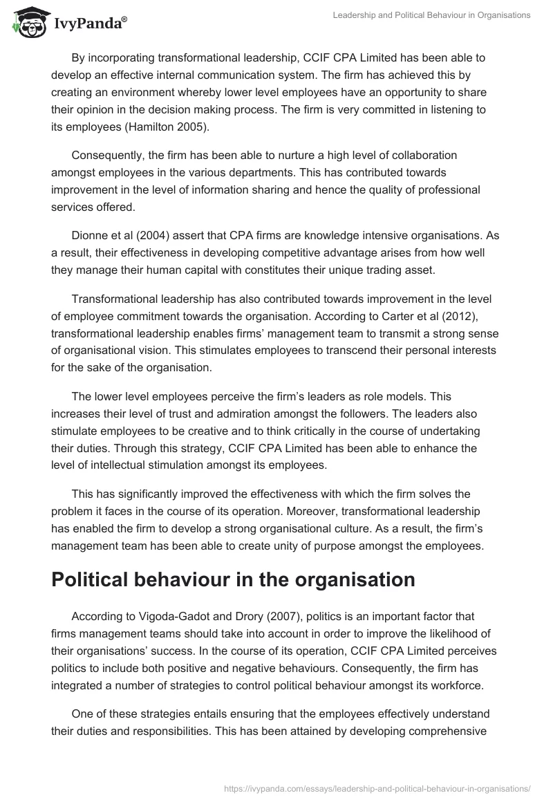 Leadership and Political Behaviour in Organisations. Page 4