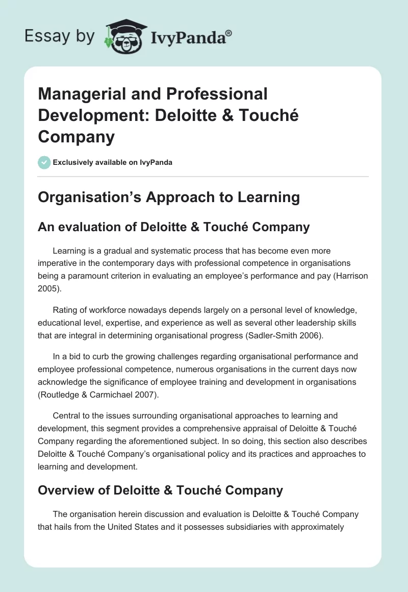 Managerial and Professional Development: Deloitte & Touché Company. Page 1