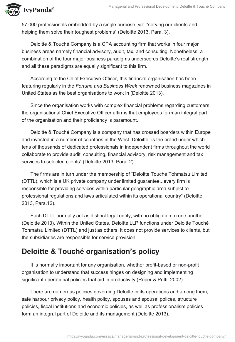 Managerial and Professional Development: Deloitte & Touché Company. Page 2