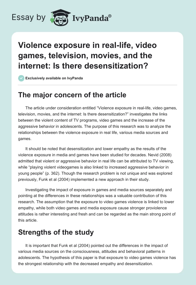 Violence exposure in real-life, video games, television, movies, and the internet: Is there desensitization?. Page 1