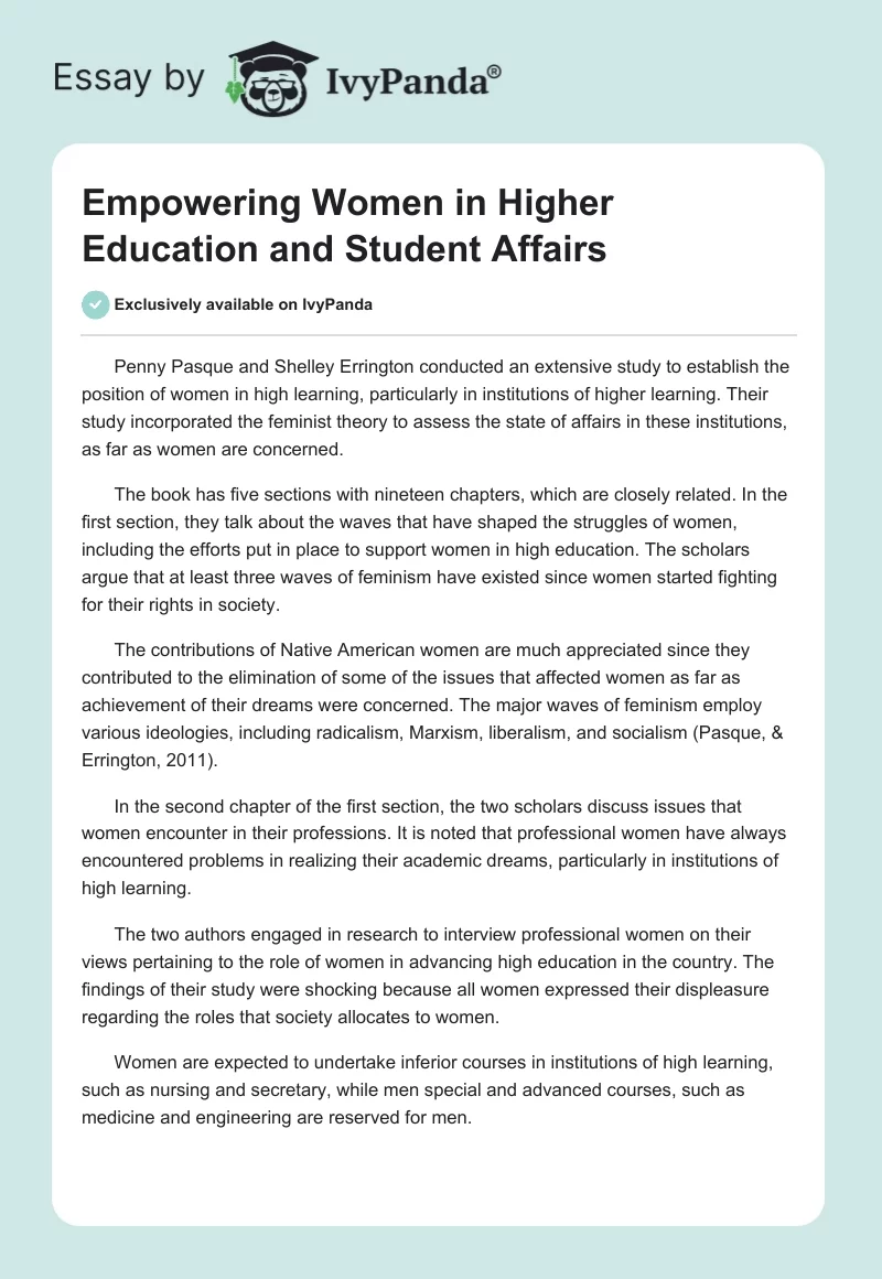 Empowering Women in Higher Education and Student Affairs. Page 1