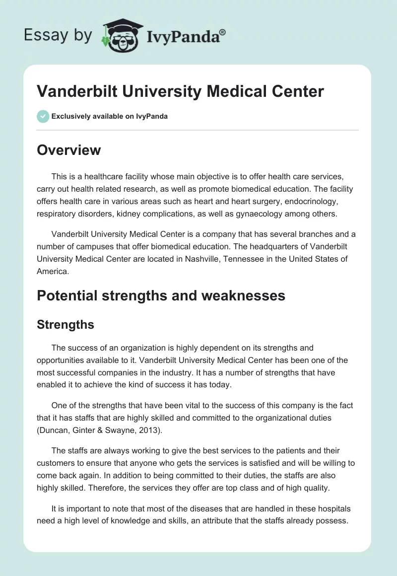 Vanderbilt University Medical Center. Page 1