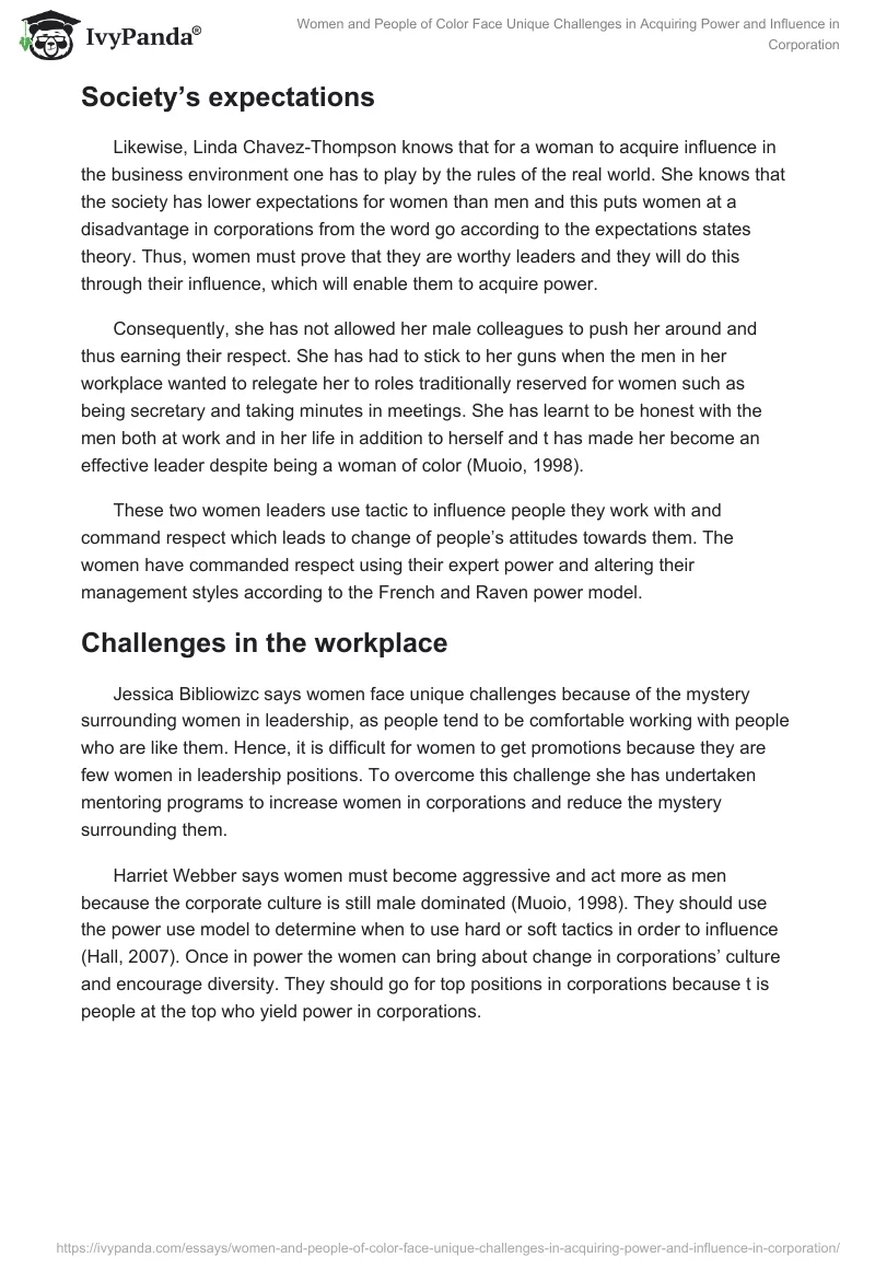 Women and People of Color Face Unique Challenges in Acquiring Power and Influence in Corporation. Page 2