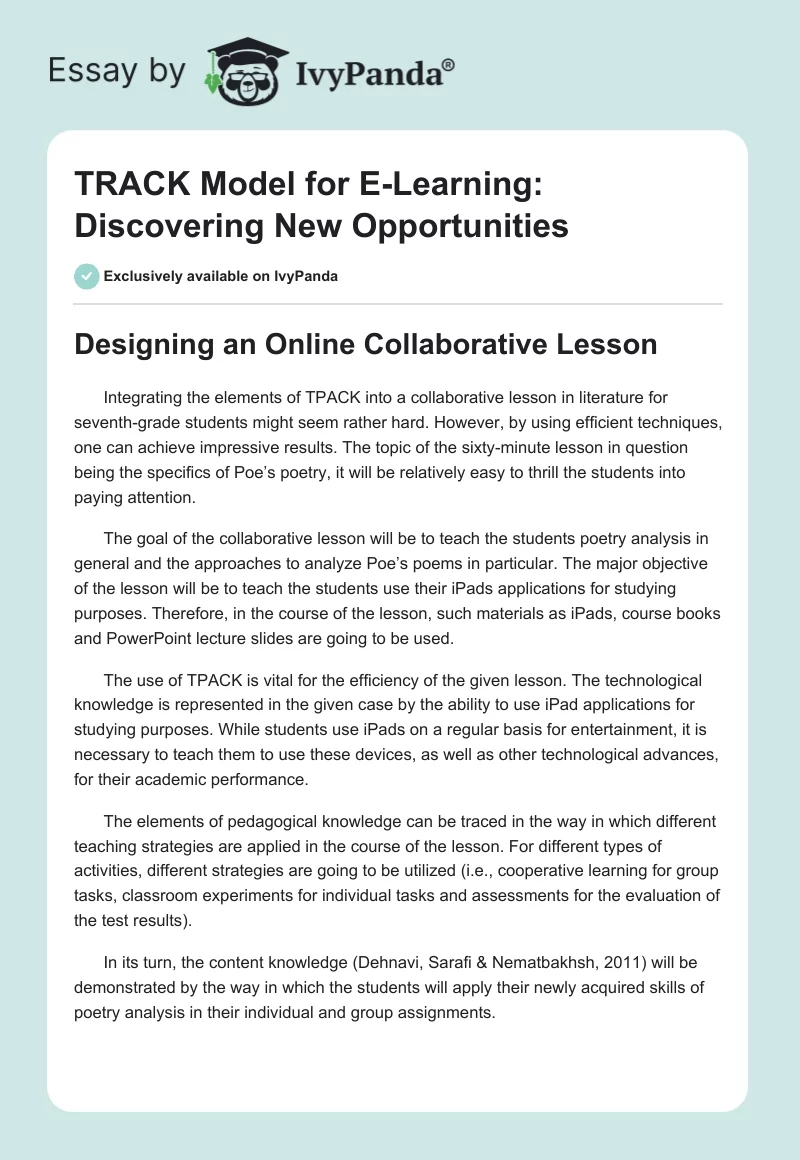 TRACK Model for E-Learning: Discovering New Opportunities. Page 1