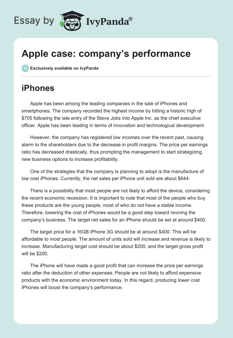 Apple Case: Company’s Performance. Page 1