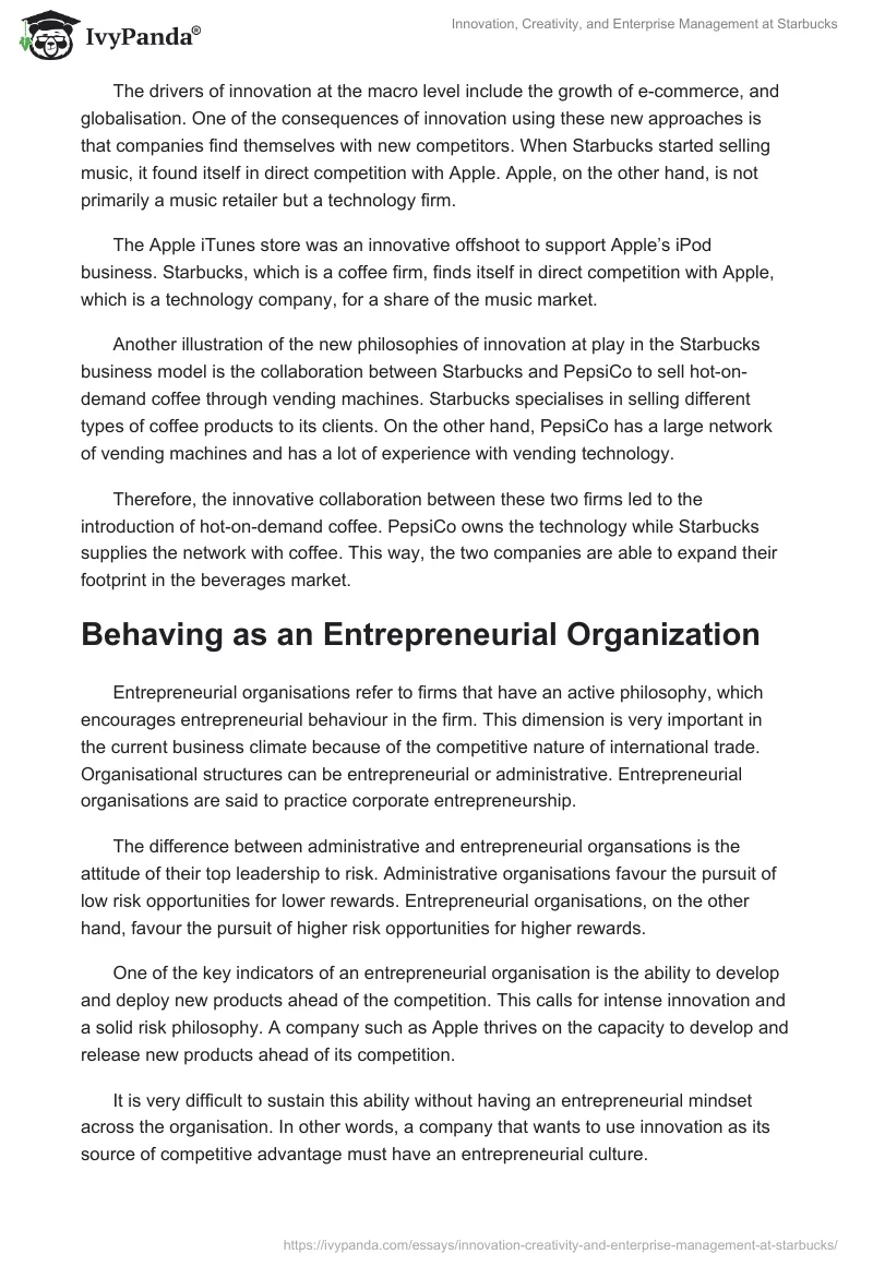 Innovation, Creativity, and Enterprise Management at Starbucks. Page 4