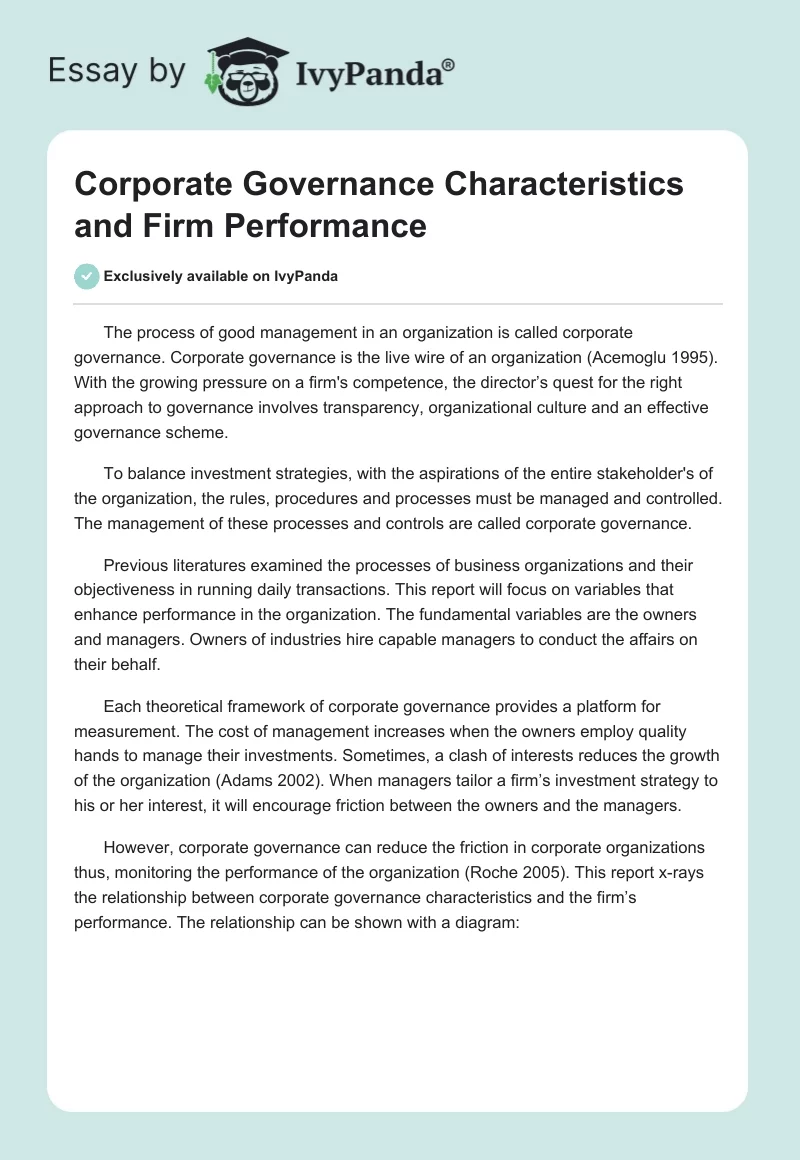Corporate Governance Characteristics and Firm Performance. Page 1