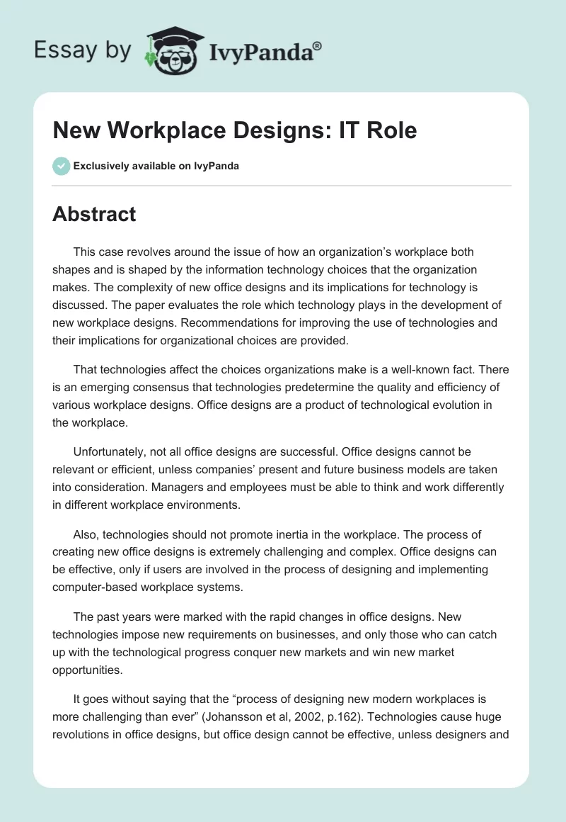 New Workplace Designs: IT Role. Page 1