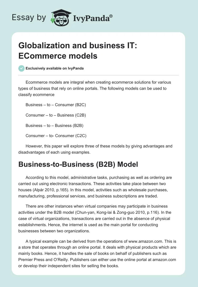 Globalization and business IT: ECommerce models. Page 1
