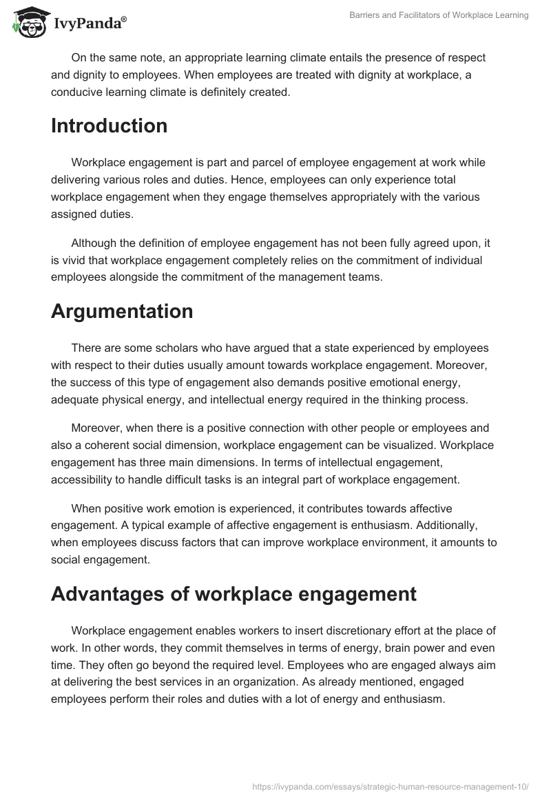 Barriers and Facilitators of Workplace Learning. Page 2