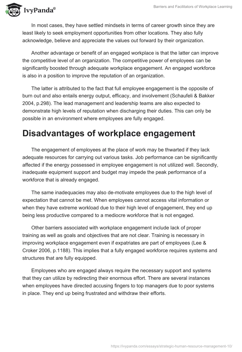 Barriers and Facilitators of Workplace Learning. Page 3