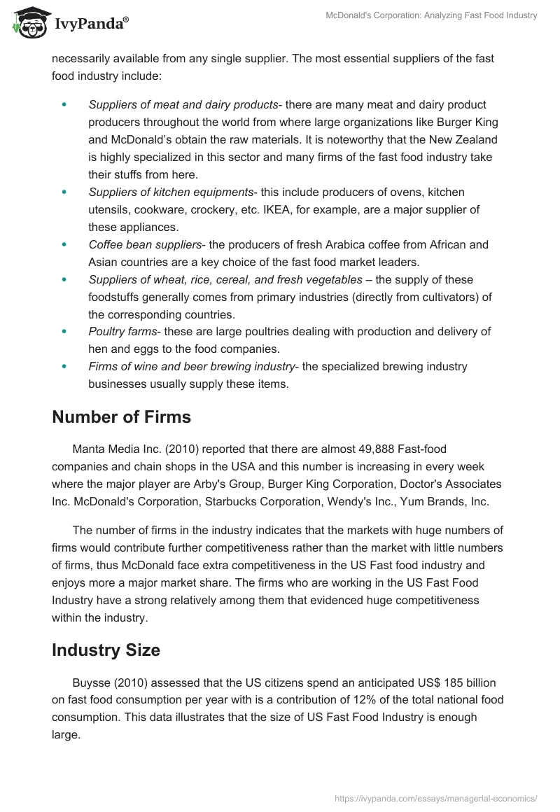 McDonald's Corporation: Analyzing Fast Food Industry. Page 5