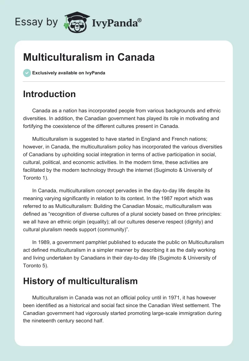 Multiculturalism in Canada. Page 1