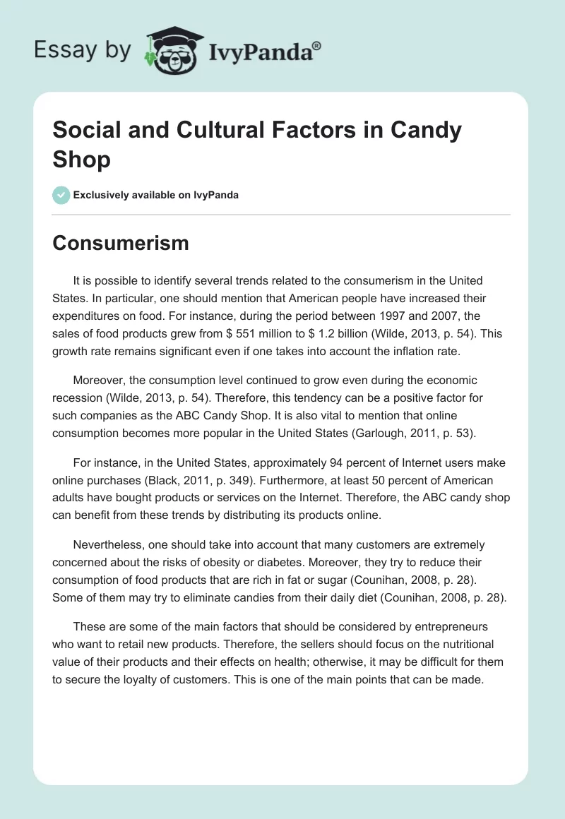Social and Cultural Factors in Candy Shop. Page 1