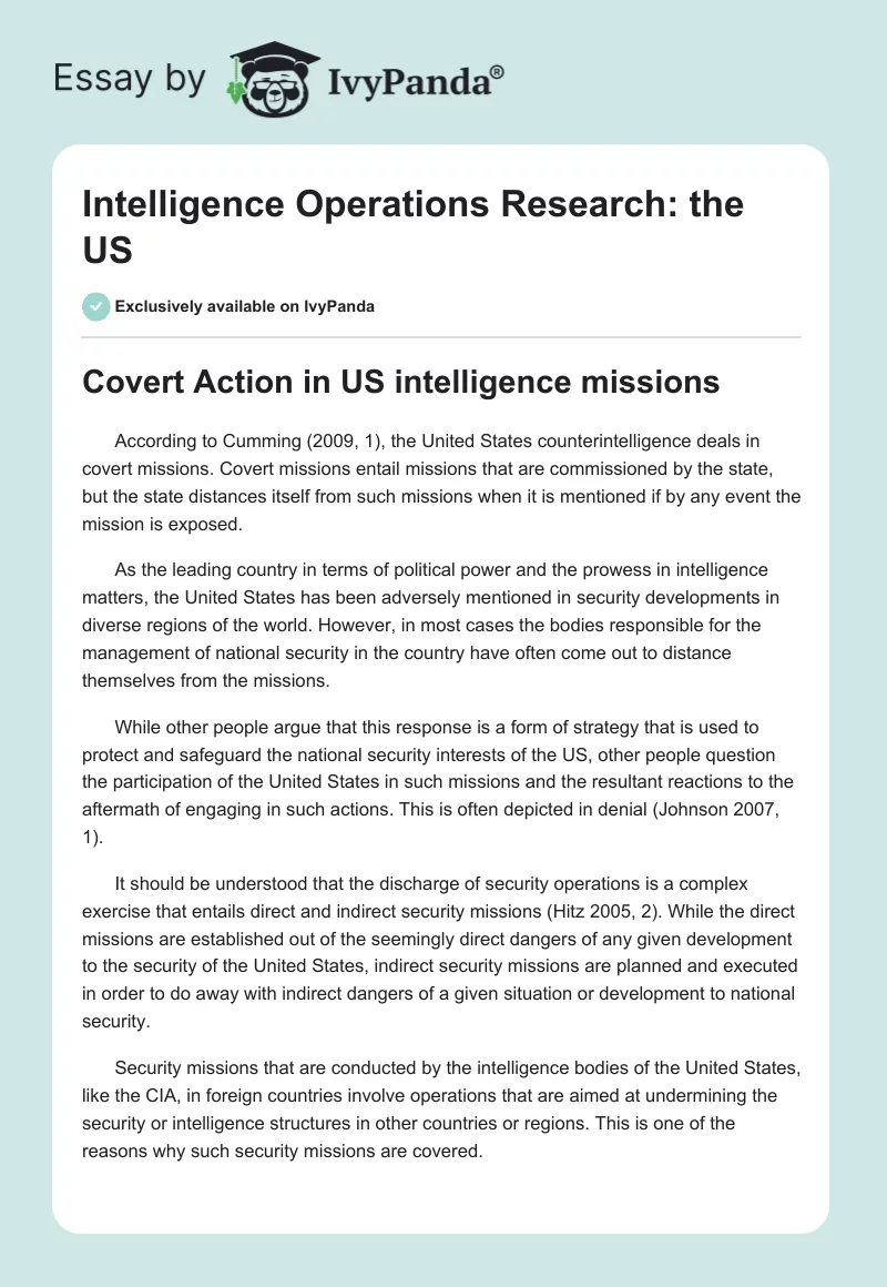 Intelligence Operations Research: the US. Page 1