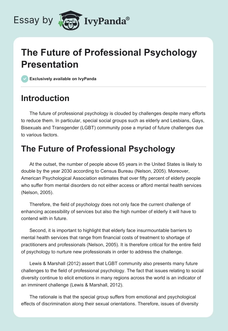 The Future of Professional Psychology Presentation. Page 1