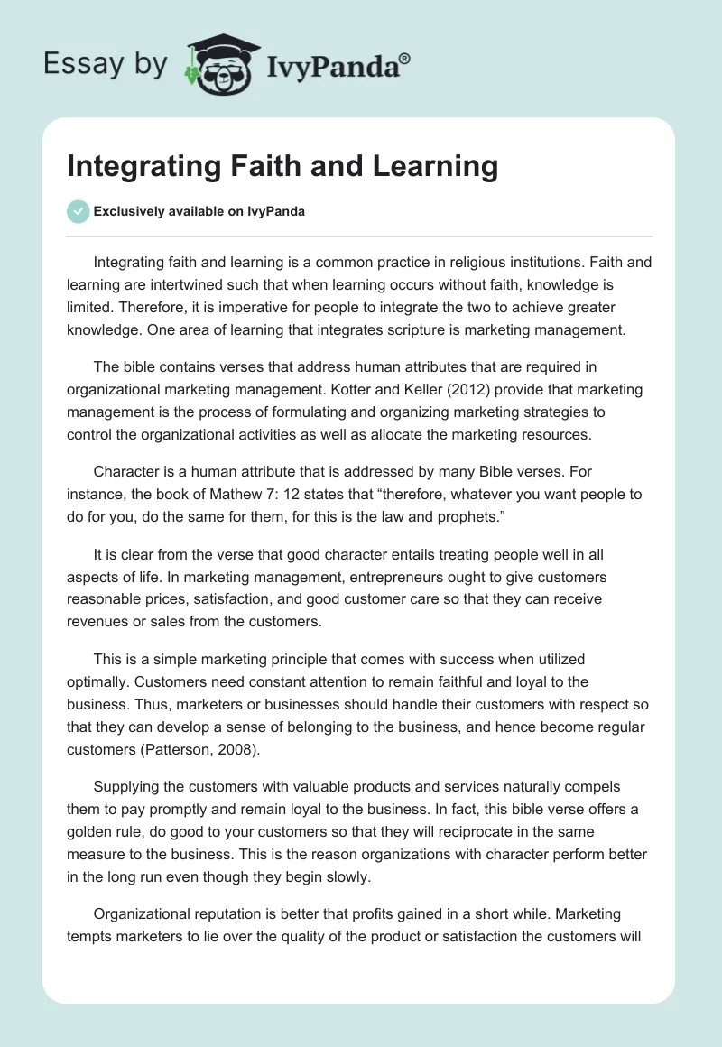Integrating Faith and Learning. Page 1