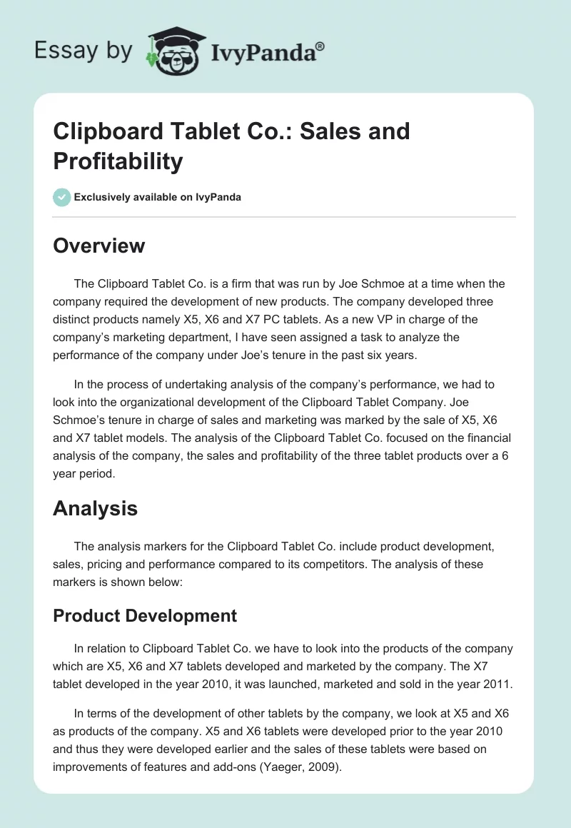 Clipboard Tablet Co.: Sales and Profitability. Page 1