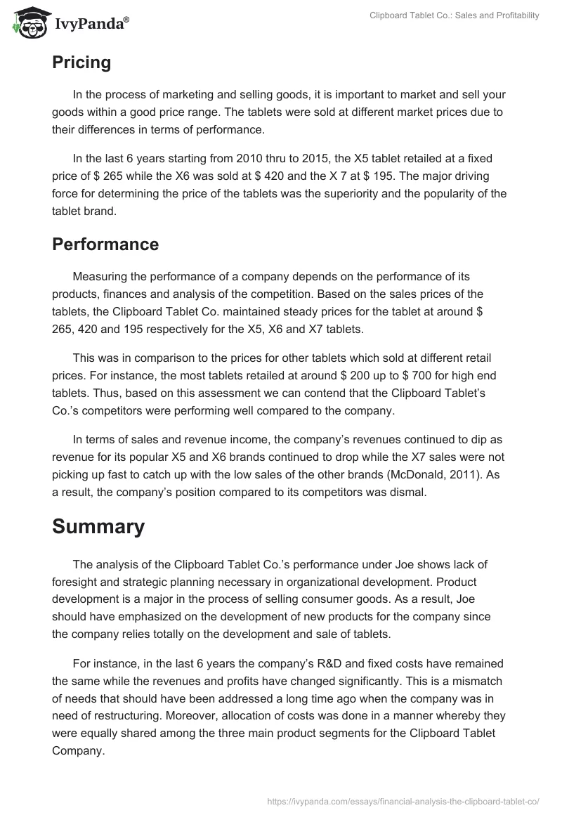 Clipboard Tablet Co.: Sales and Profitability. Page 3