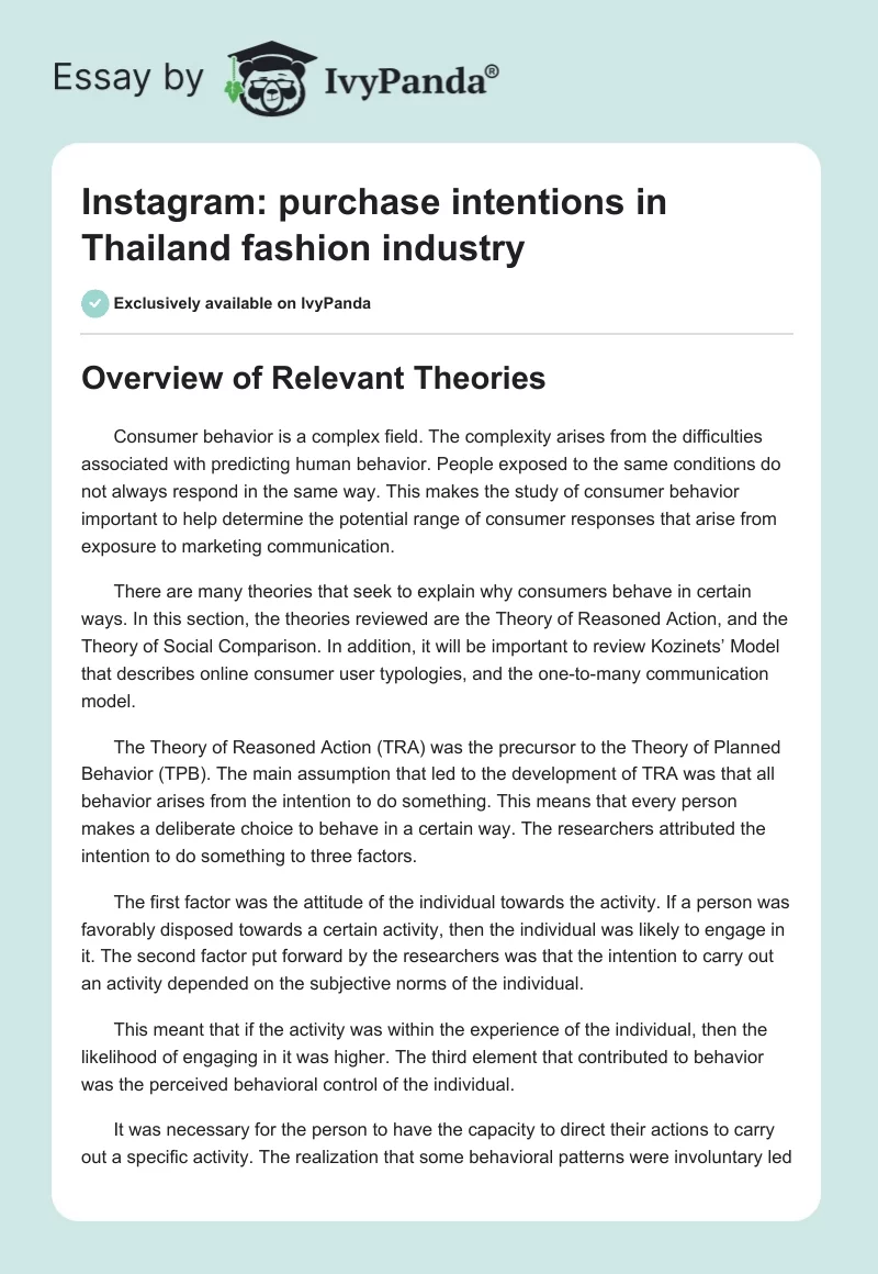 Instagram: purchase intentions in Thailand fashion industry. Page 1