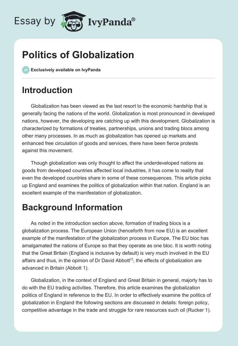 Politics of Globalization. Page 1