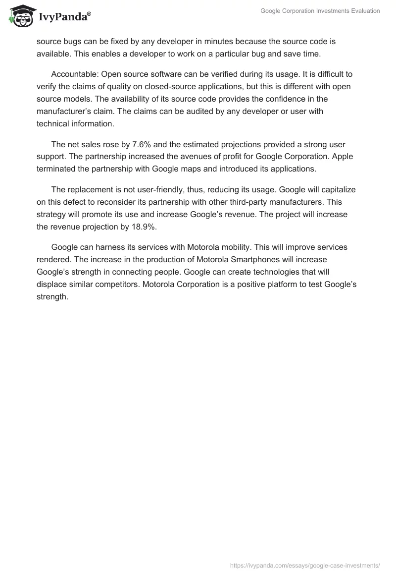 Google Corporation Investments Evaluation. Page 3