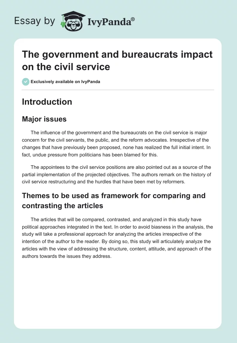 The government and bureaucrats impact on the civil service. Page 1