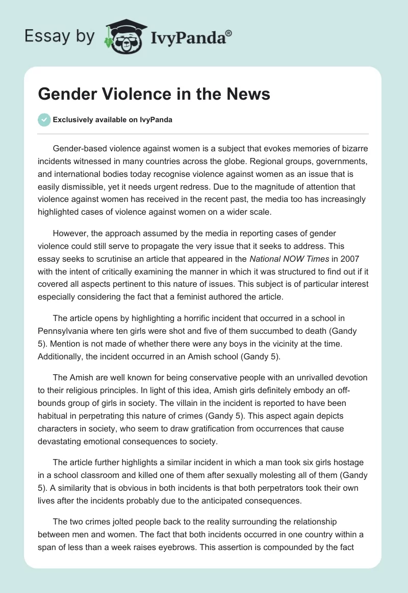 Gender Violence in the News. Page 1
