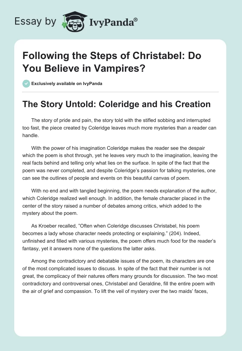 Following the Steps of Christabel: Do You Believe in Vampires?. Page 1