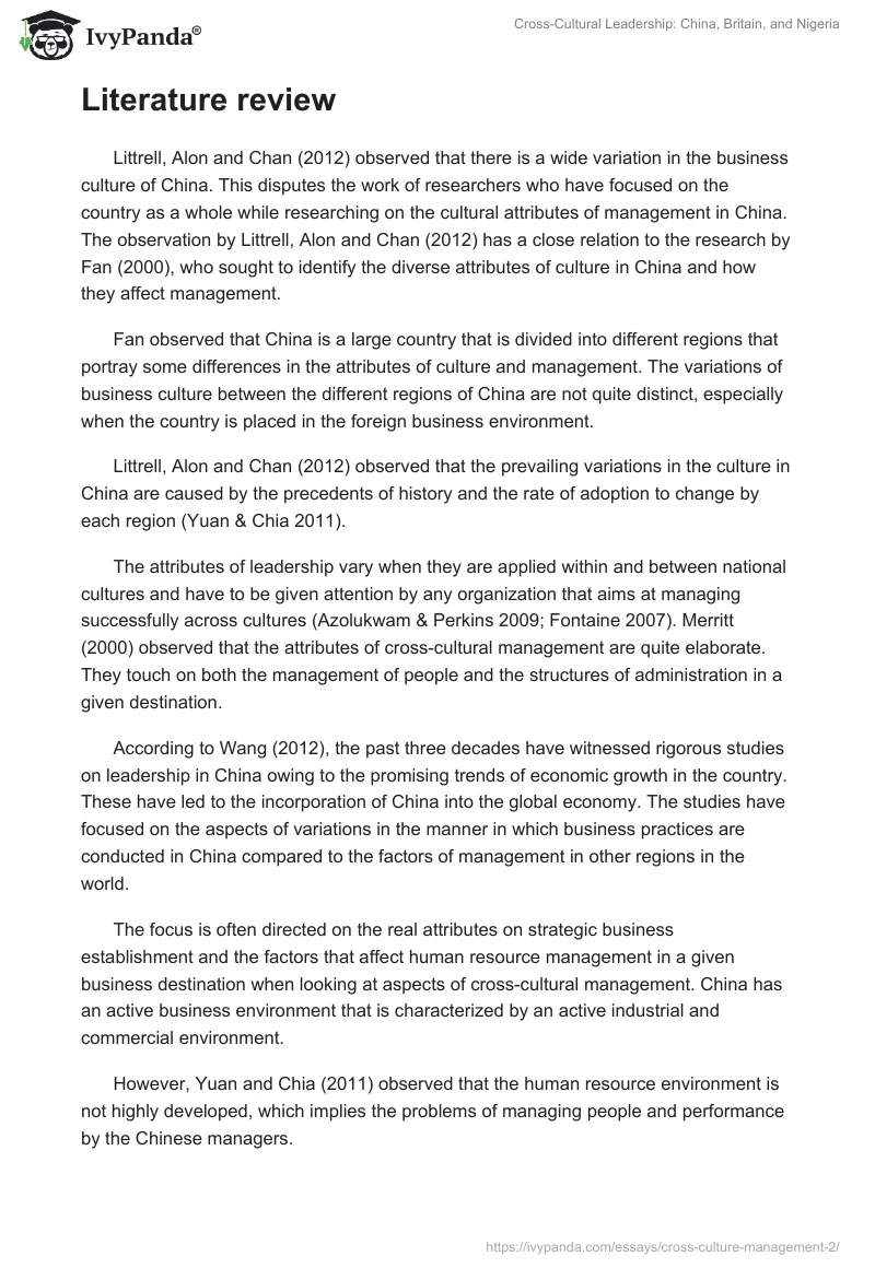 Cross-Cultural Leadership: China, Britain, and Nigeria. Page 2