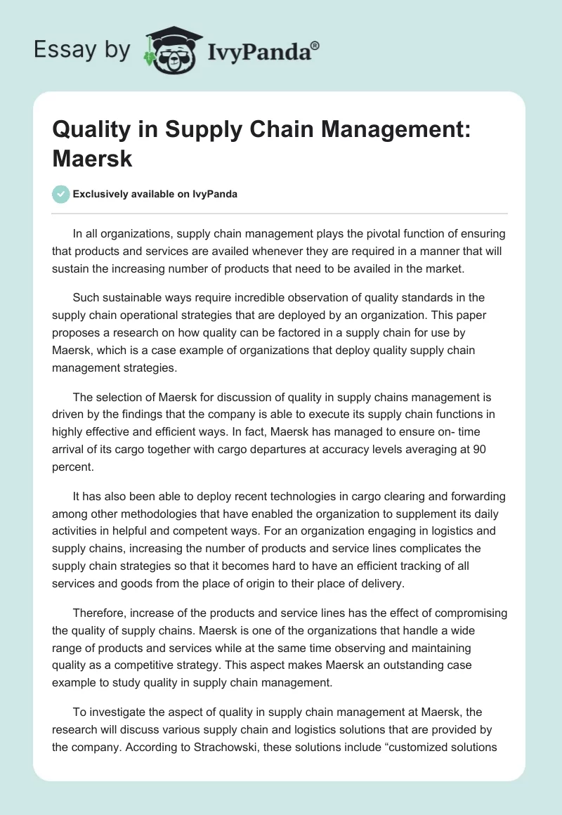 Quality in Supply Chain Management: Maersk. Page 1