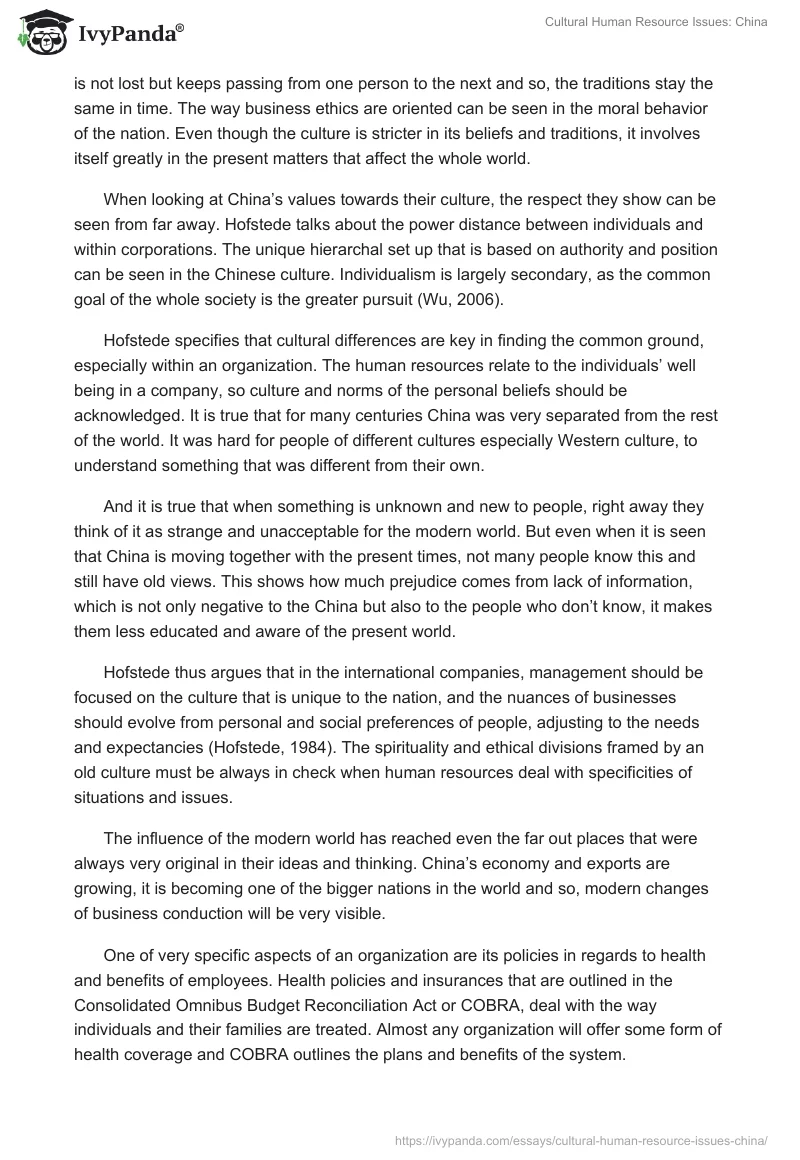 Cultural Human Resource Issues: China. Page 2