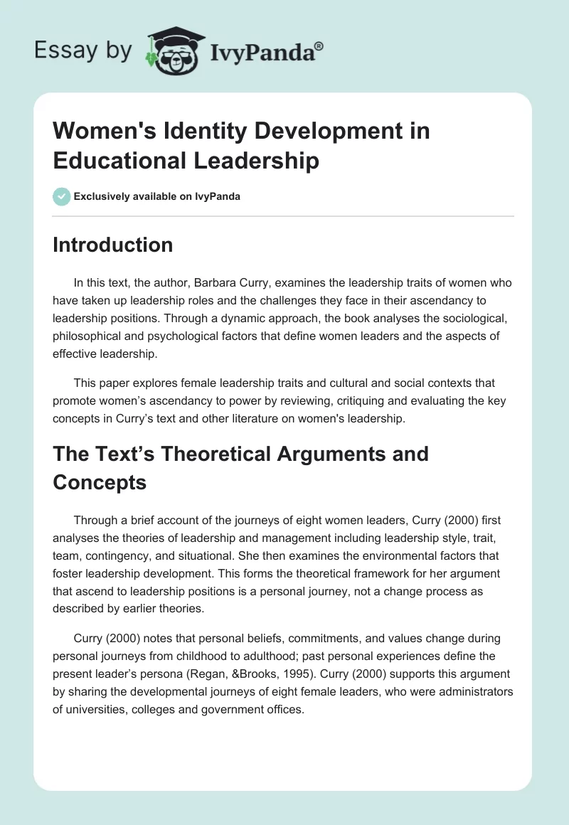 Women's Identity Development in Educational Leadership. Page 1