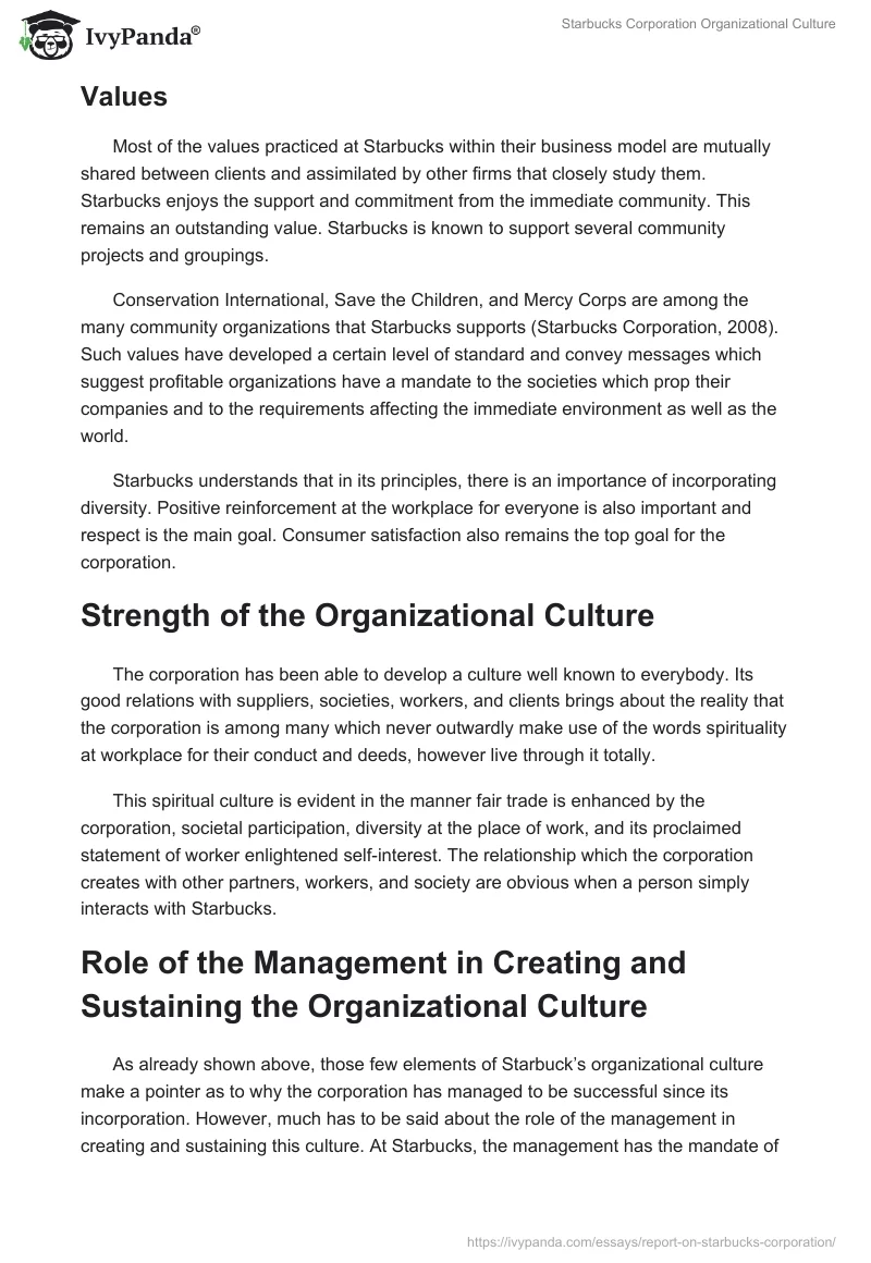 Starbucks Corporation Organizational Culture. Page 2