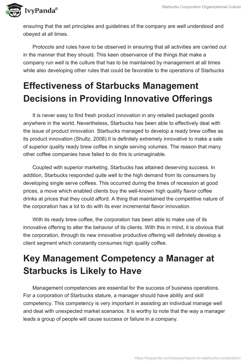 Starbucks Corporation Organizational Culture. Page 3