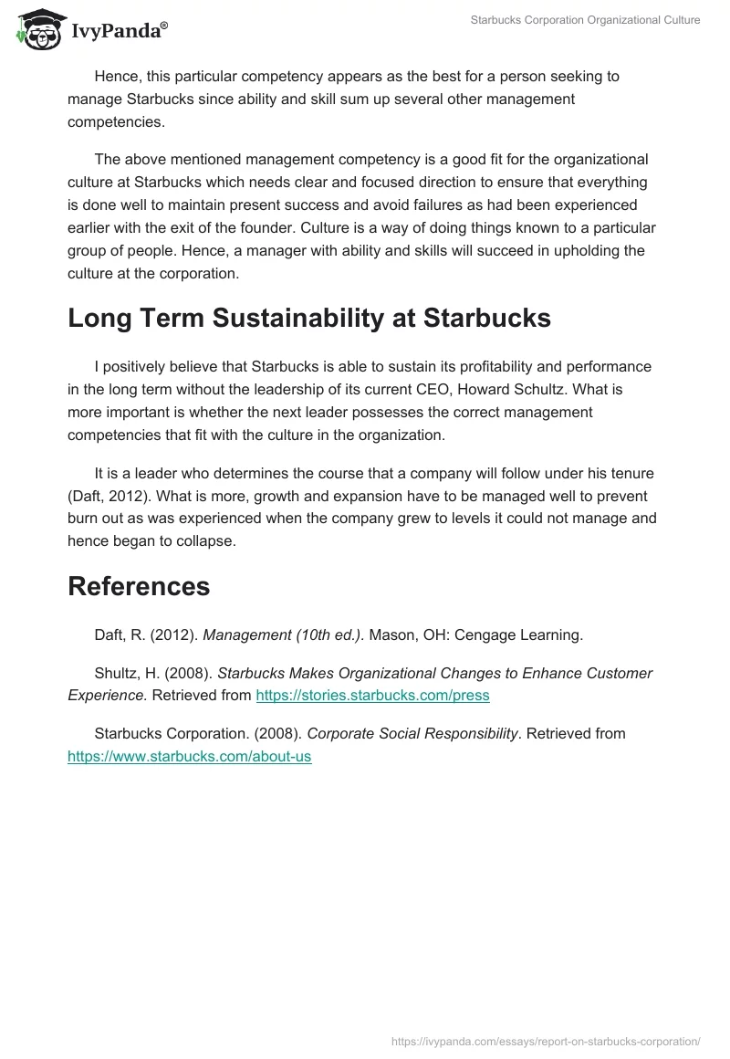 Starbucks Corporation Organizational Culture. Page 4