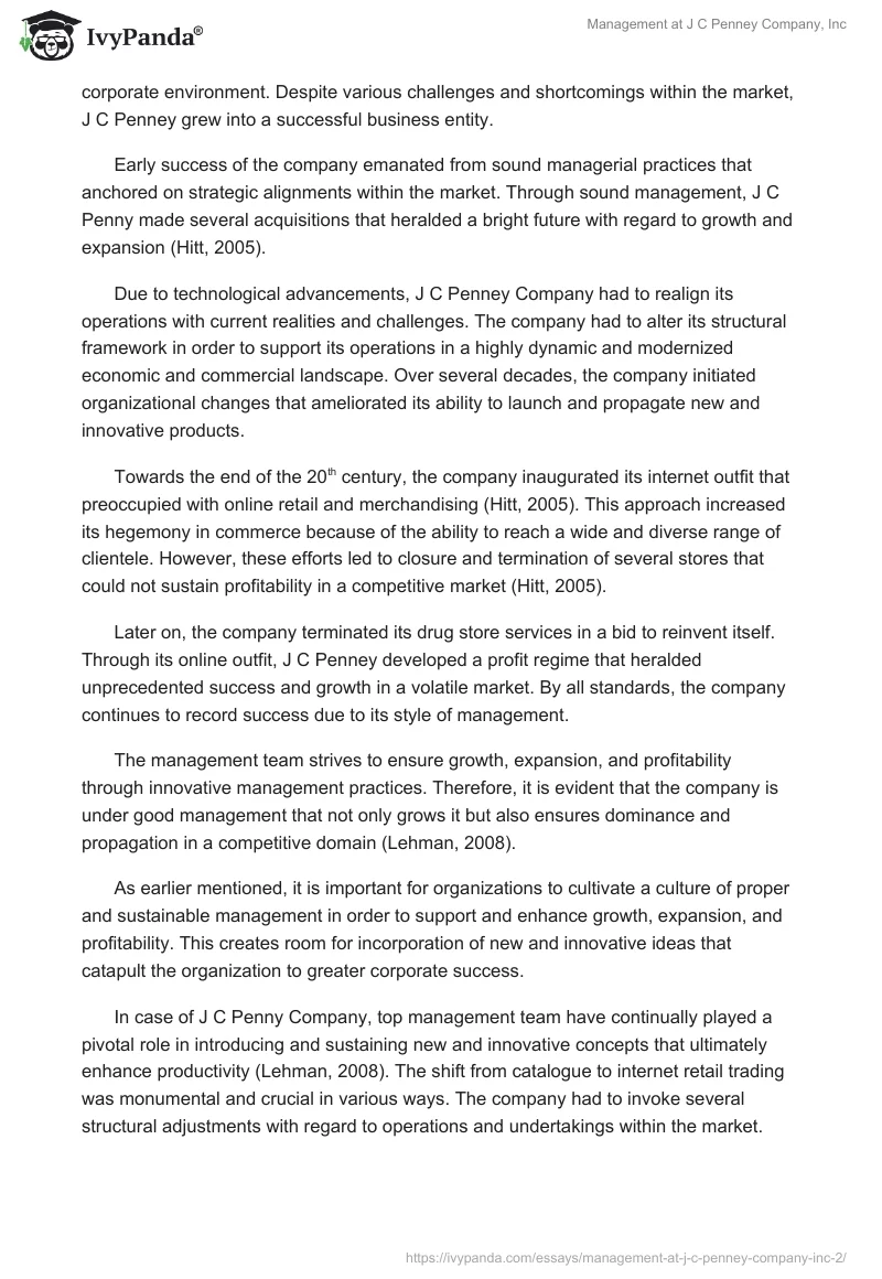 Management at J C Penney Company, Inc. Page 3