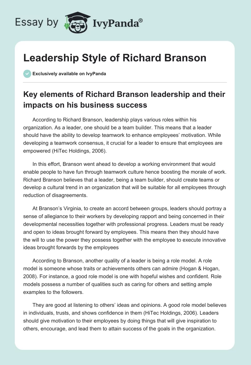 Leadership Style of Richard Branson. Page 1