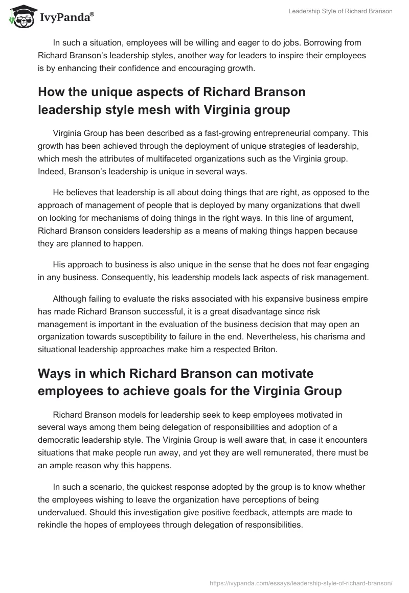 Leadership Style of Richard Branson. Page 2