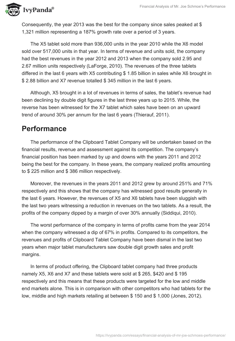 Financial Analysis of Mr. Joe Schmoe’s Performance. Page 2