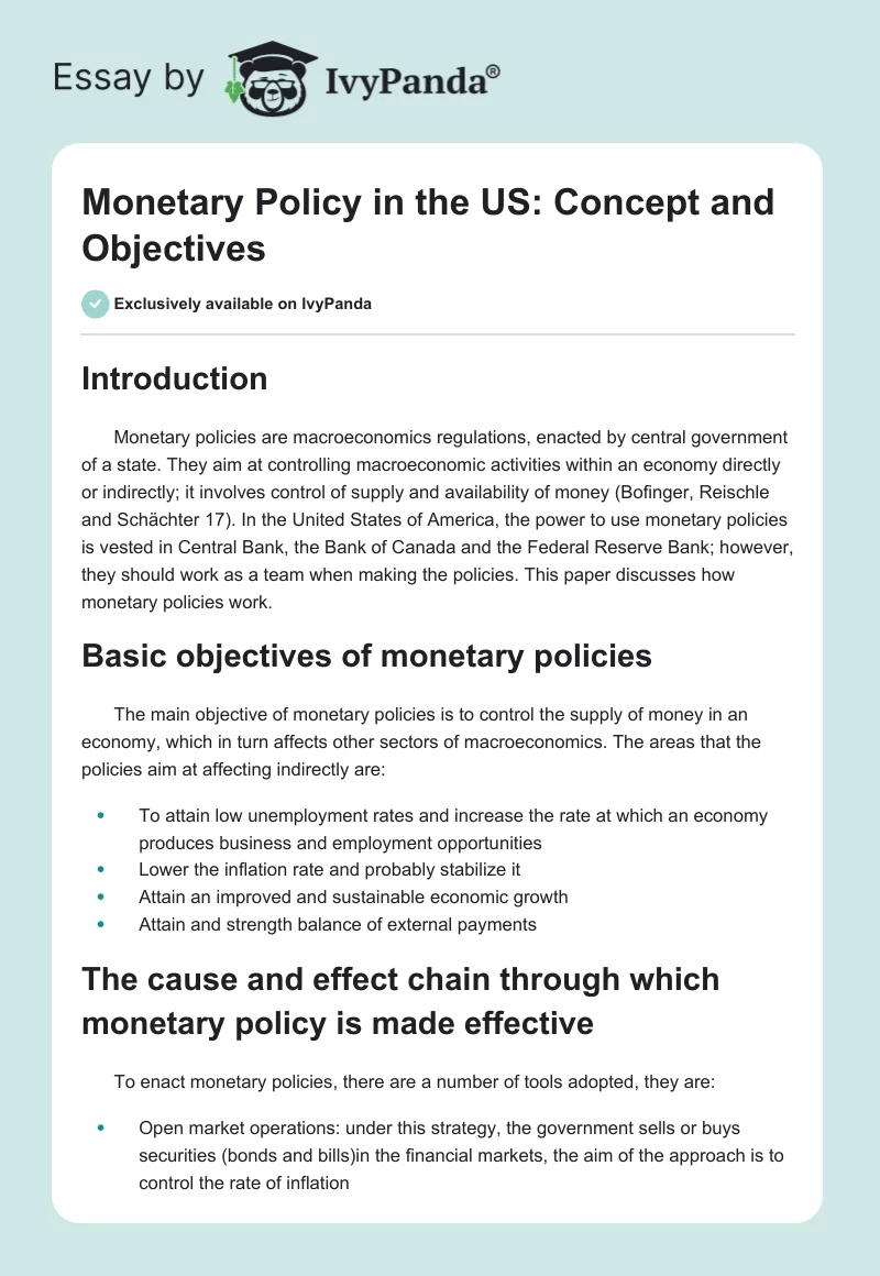 Monetary Policy in the US: Concept and Objectives. Page 1