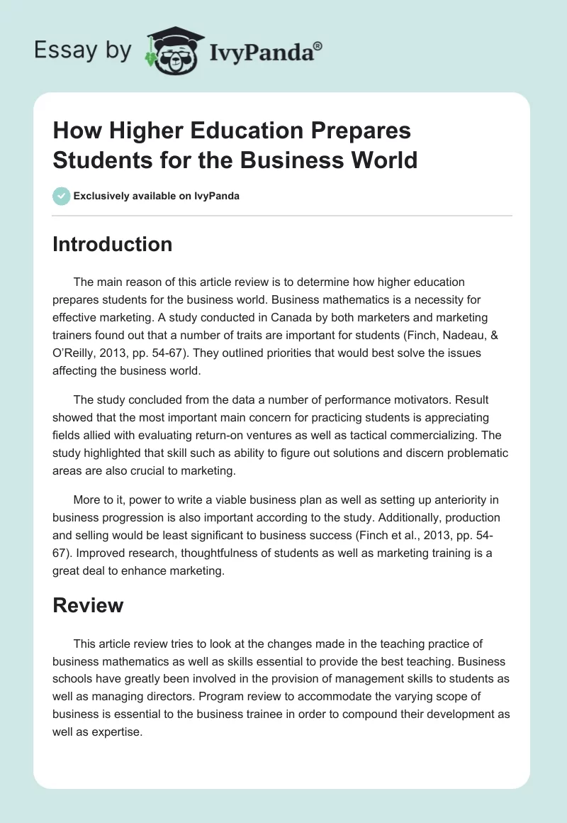 How Higher Education Prepares Students for the Business World. Page 1