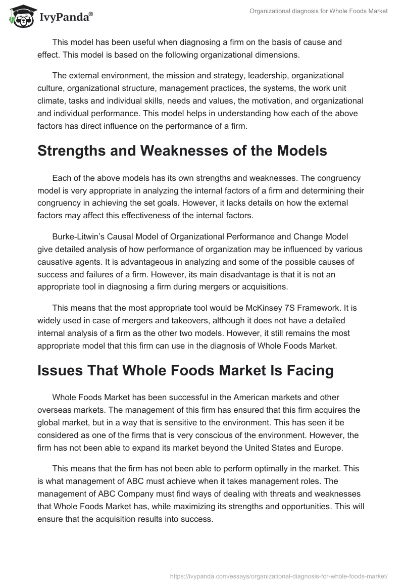 Organizational diagnosis for Whole Foods Market. Page 4