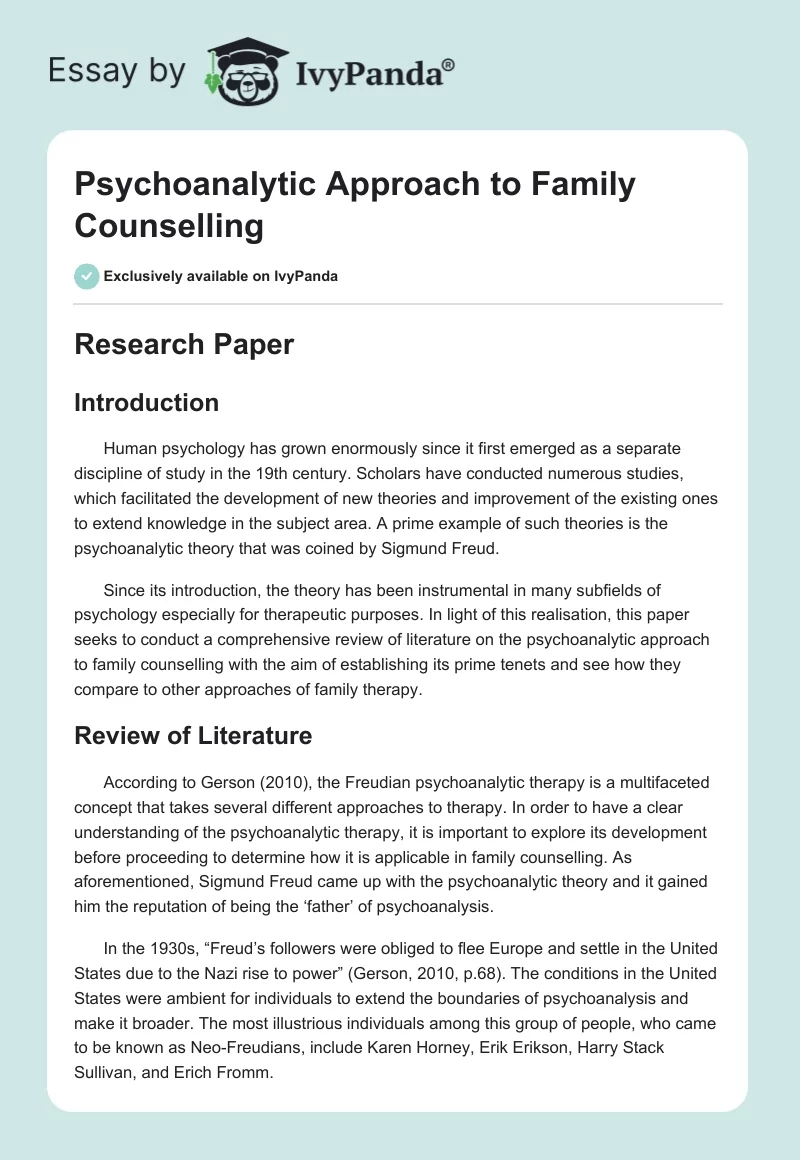 Psychoanalytic Approach to Family Counselling. Page 1
