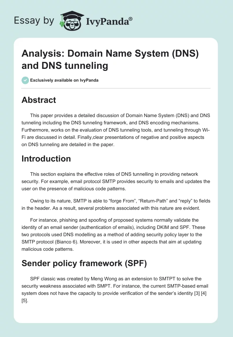Analysis: Domain Name System (DNS) and DNS tunneling. Page 1
