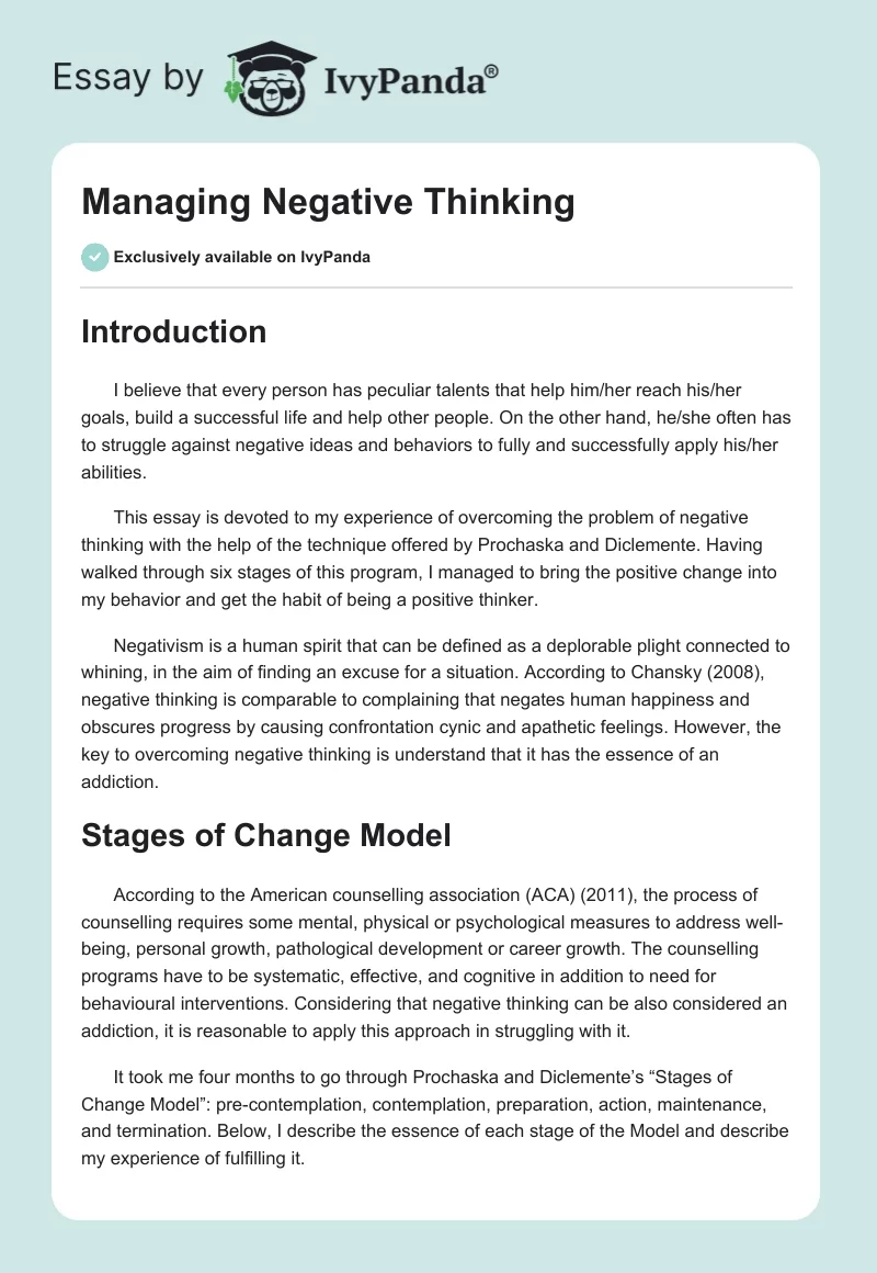 Managing Negative Thinking. Page 1